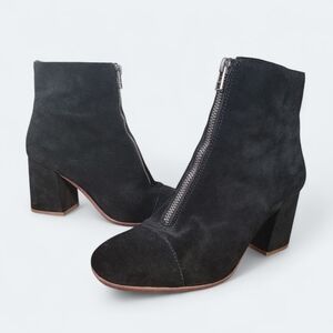 Madewell Black Suede Ankle Boots Zipper Front Size 6 Booties Block Heel S